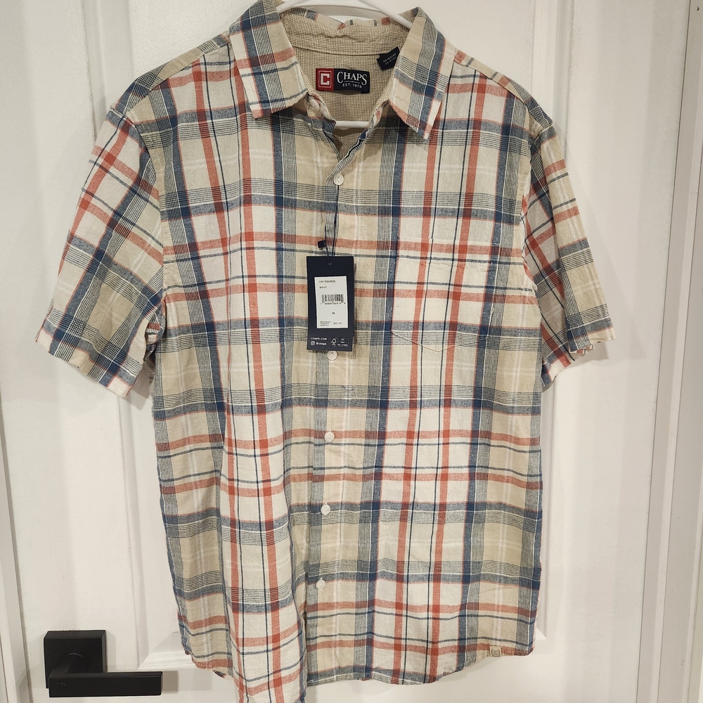Chaps Men's Casual Plaid Shirt - Red, Blue, and Tan